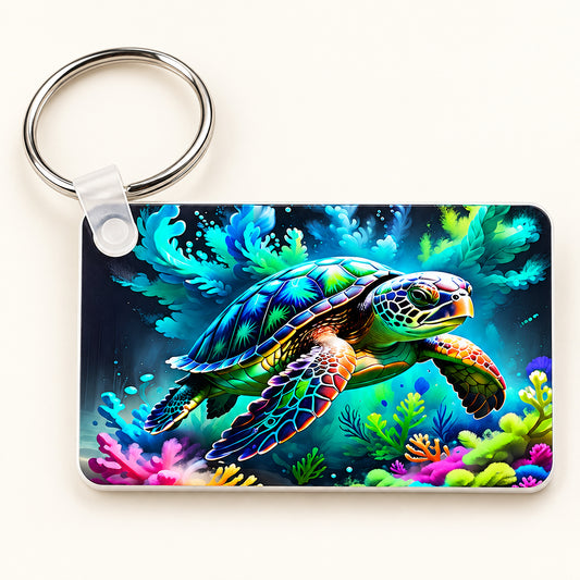 Neon Sea Turtle keychain