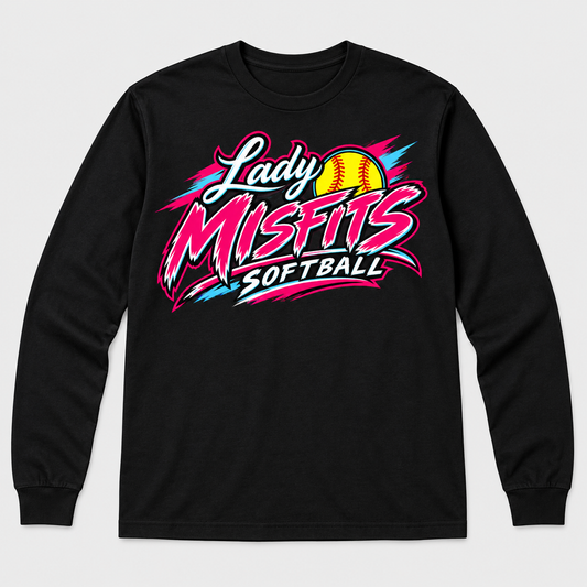 Lady Misfits 12U Bolt Script design on Gildan Heavy Cotton Long Sleeve in Black