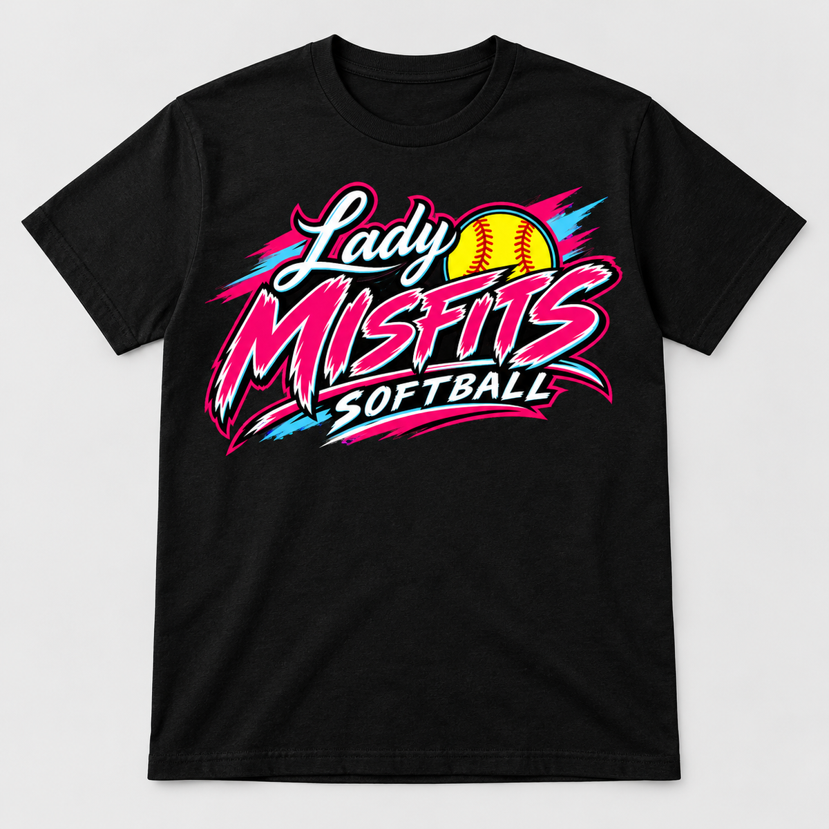 Lady Misfits 12U Bolt Script design on Gildan Heavy Cotton T-Shirt in Black