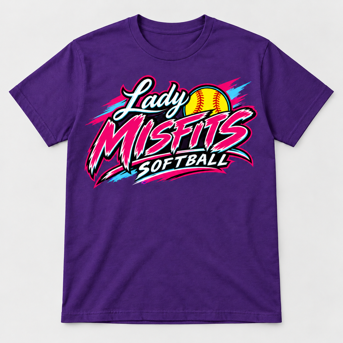 Lady Misfits 12U Bolt Script design on Gildan Heavy Cotton T-Shirt in Purple