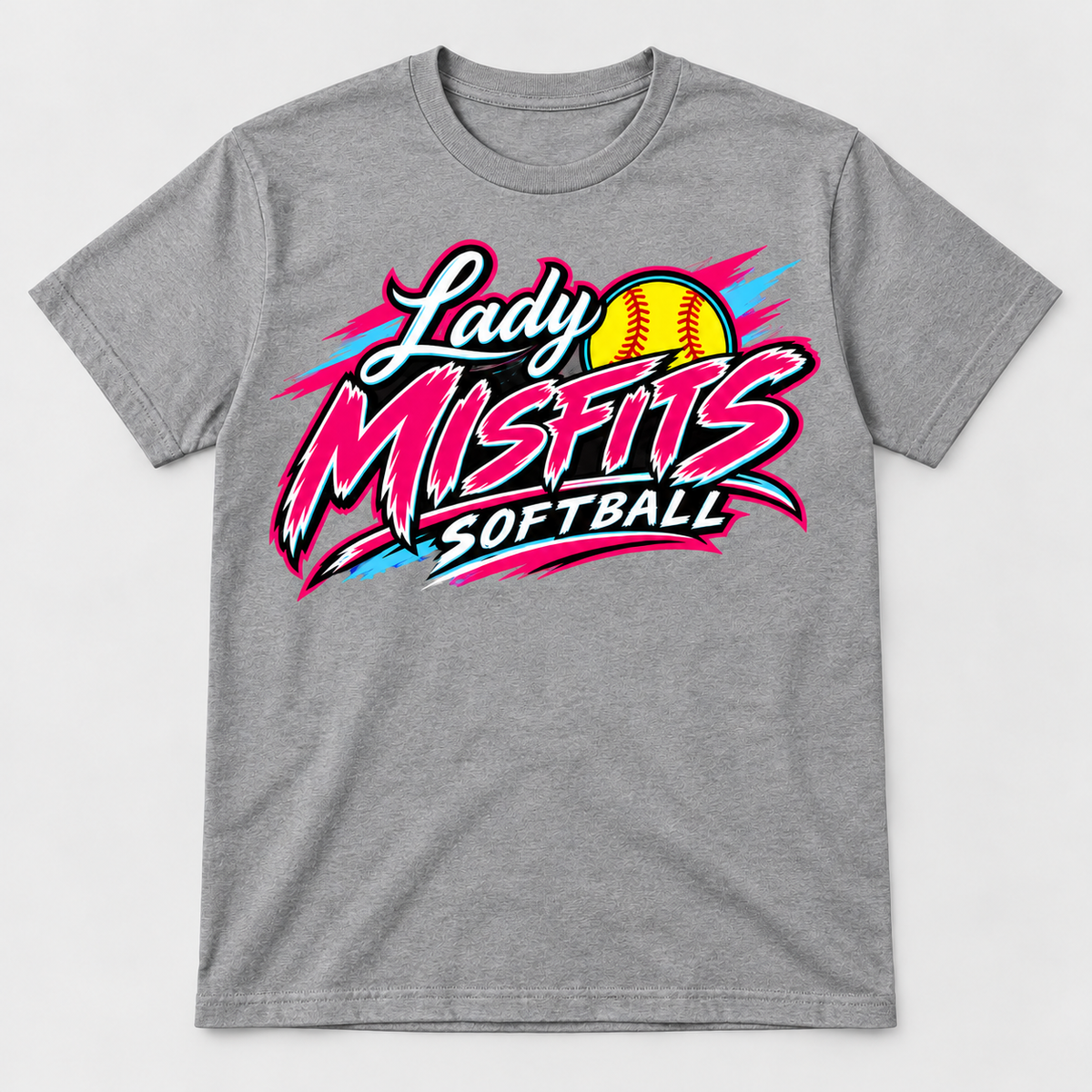 Lady Misfits 12U Bolt Script design on Gildan Heavy Cotton T-Shirt in Sport Grey