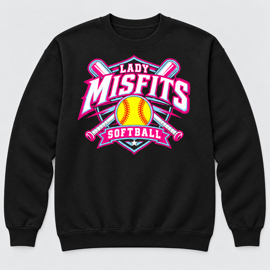 Lady Misfits 12U Crossed Bats Crest design on Gildan Heavy Blend Crewneck Sweatshirt in Black