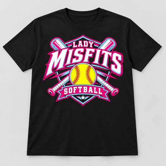 Lady Misfits 12U Crossed Bats Crest design on Gildan Heavy Cotton T-Shirt in Black