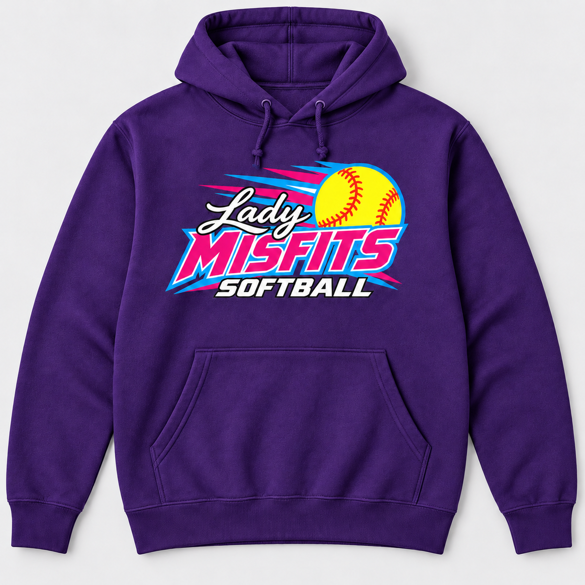 Lady Misfits 12U Fastpitch Streak design on Gildan Heavy Blend Hoodie in Purple