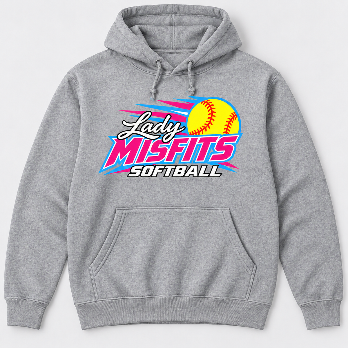 Lady Misfits 12U Fastpitch Streak design on Gildan Heavy Blend Hoodie in Sport Grey