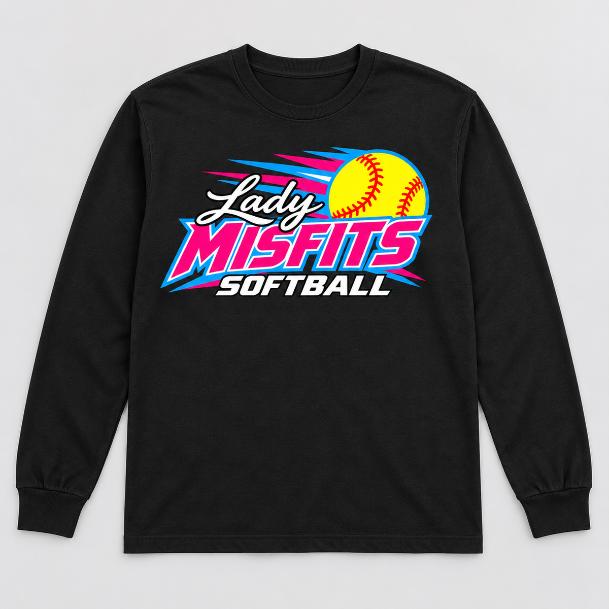 Lady Misfits 12U Fastpitch Streak design on Gildan Heavy Cotton Long Sleeve in Black