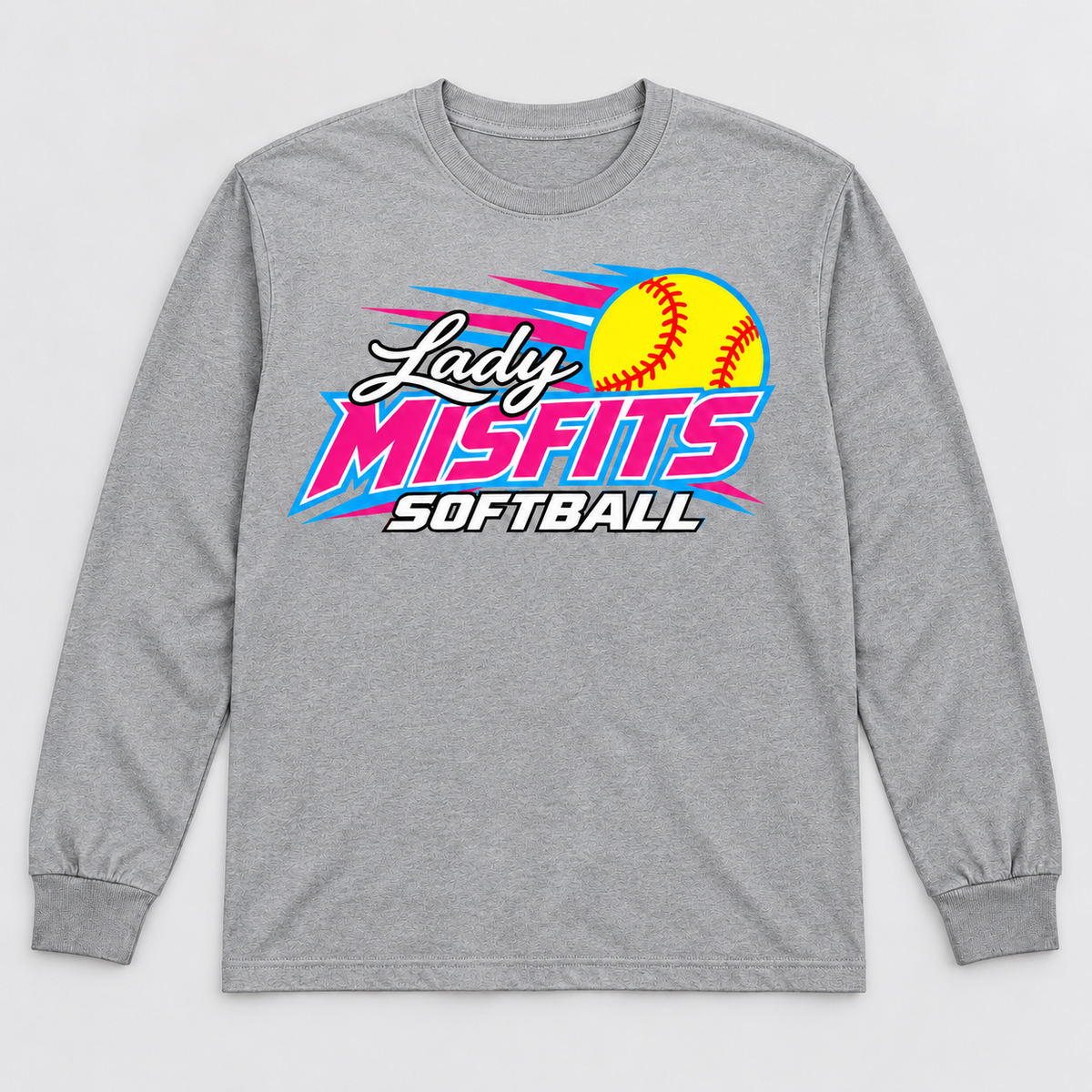 Lady Misfits 12U Fastpitch Streak design on Gildan Heavy Cotton Long Sleeve in Sport Grey