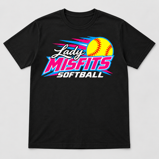 Lady Misfits 12U Fastpitch Streak design on Gildan Heavy Cotton T-Shirt in Black