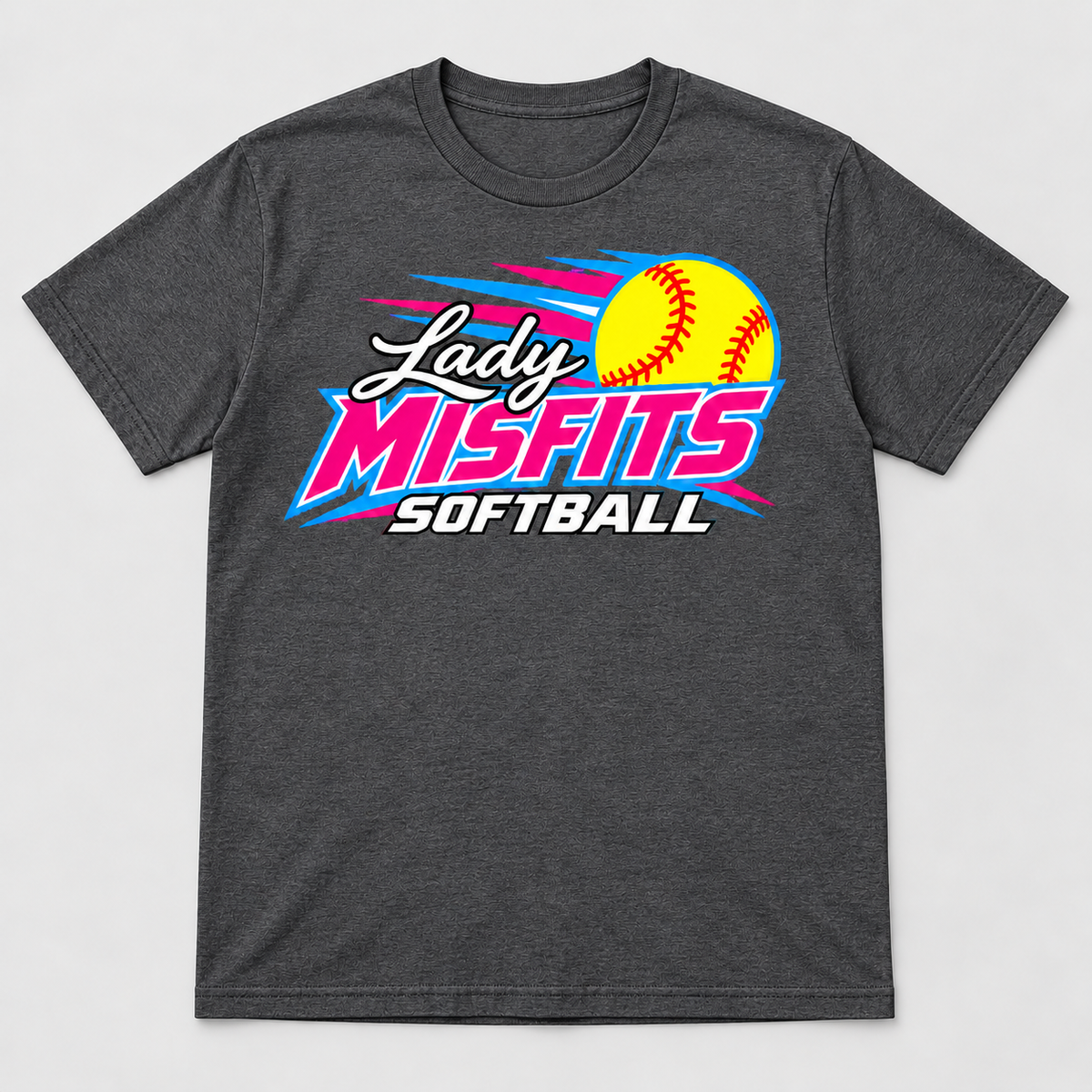 Lady Misfits 12U Fastpitch Streak design on Gildan Heavy Cotton T-Shirt in Dark Heather