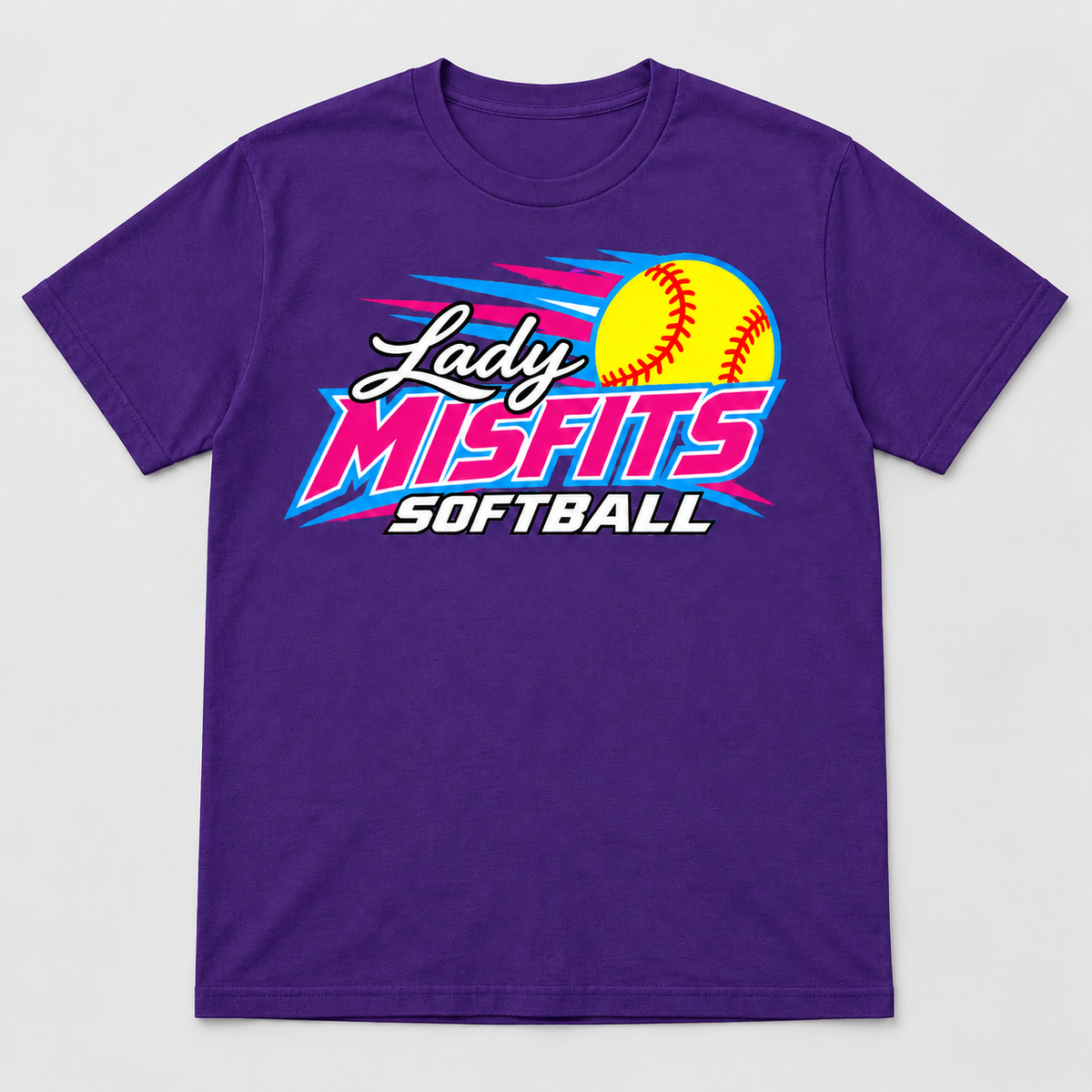 Lady Misfits 12U Fastpitch Streak design on Gildan Heavy Cotton T-Shirt in Purple