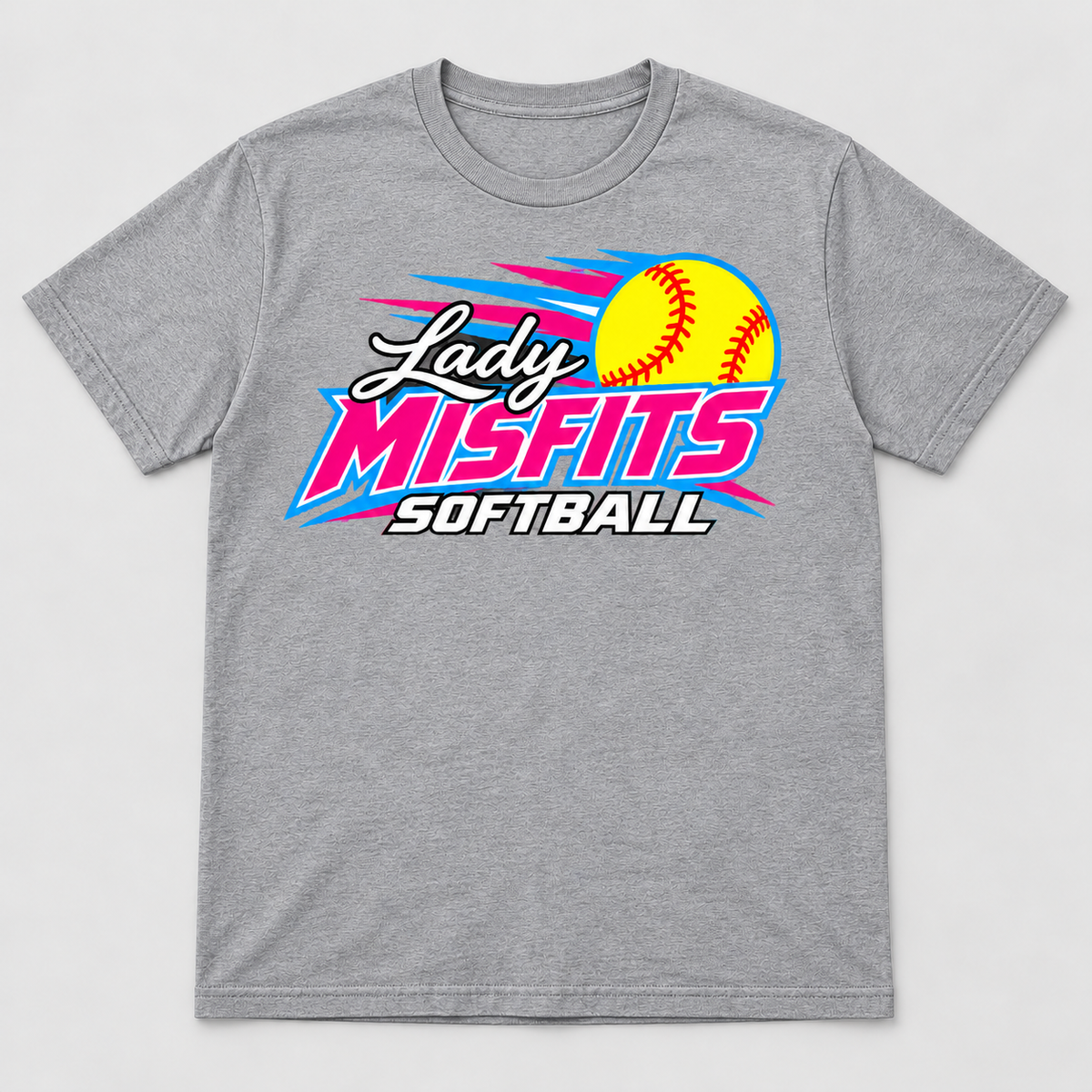 Lady Misfits 12U Fastpitch Streak design on Gildan Heavy Cotton T-Shirt in Sport Grey