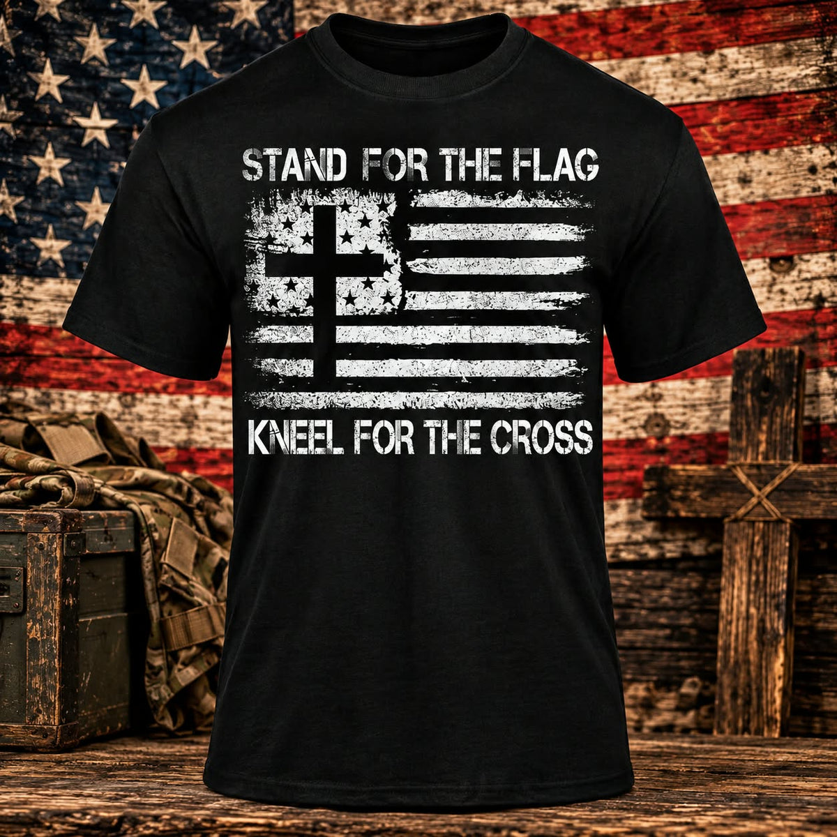 Stand For the Flag Black T-shirt with themed background