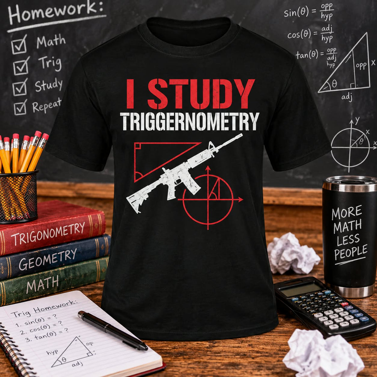 Triggernometry Black T-shirt with themed background