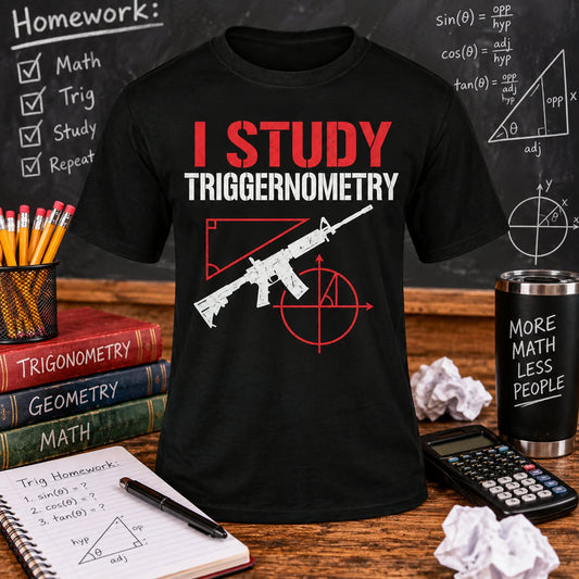 Triggernometry Black T-shirt with themed background