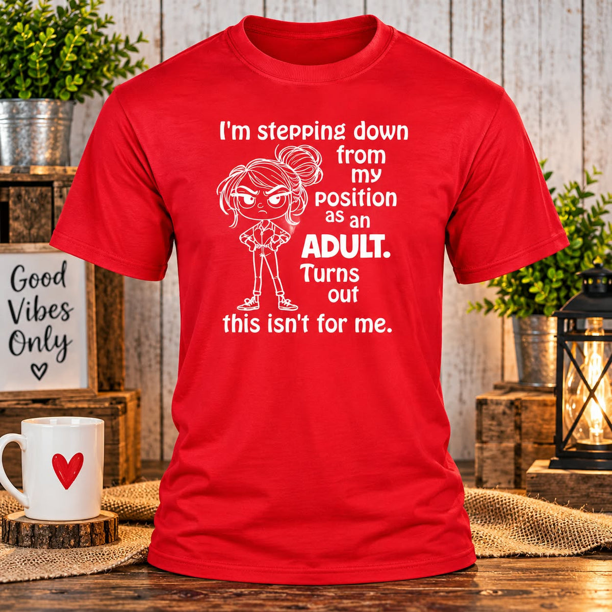 Stepping Down Red T-shirt with themed background