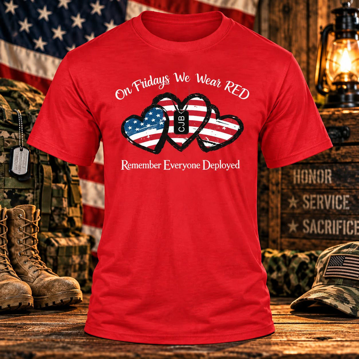 R.e.d hearts Red T-shirt with themed background