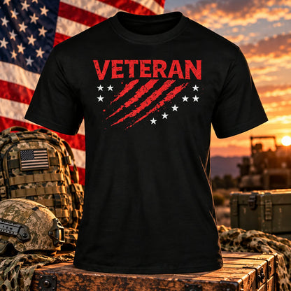 Veteran flag Black T-shirt with themed background