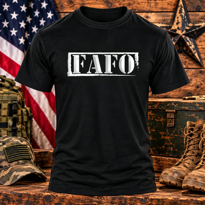 FAFO Black T-shirt with themed background