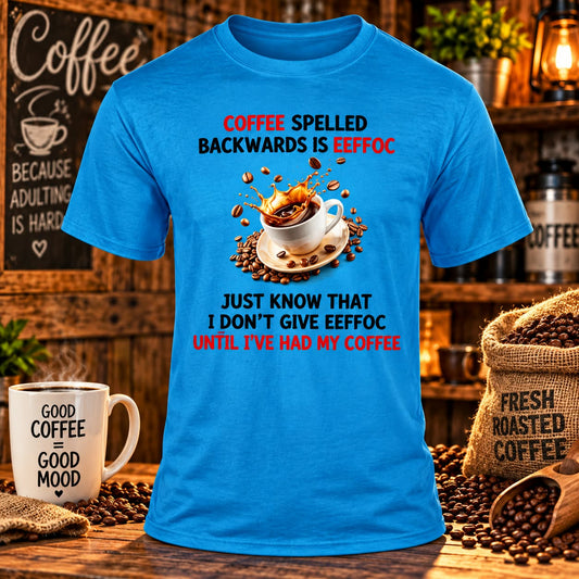 eeffoc Sapphire Blue T-shirt with themed background