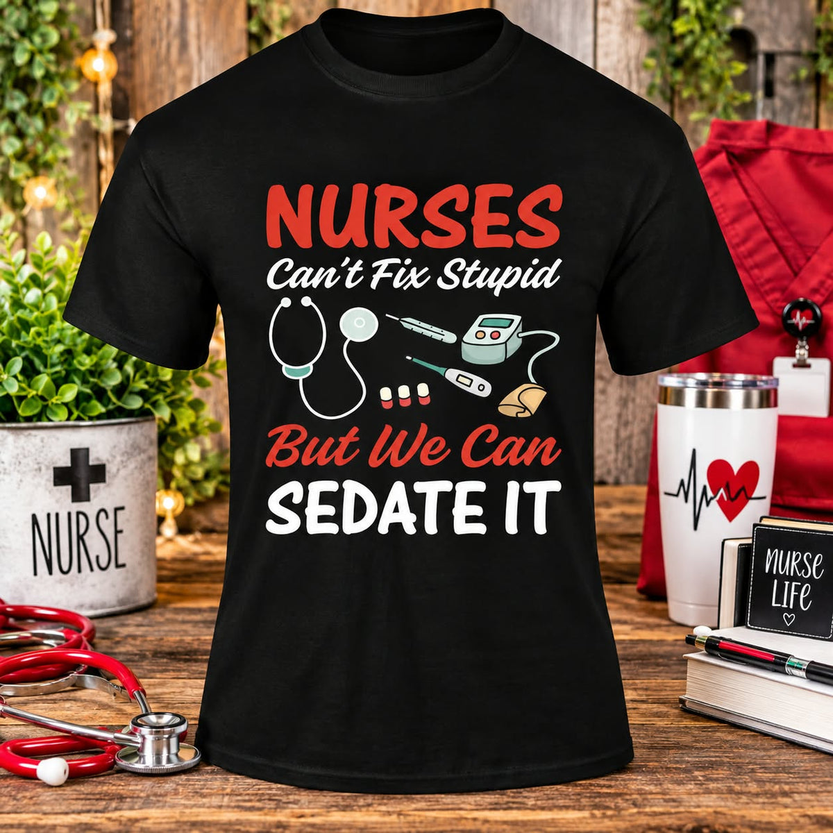 Cant Fix Stupid Black T-shirt with themed background