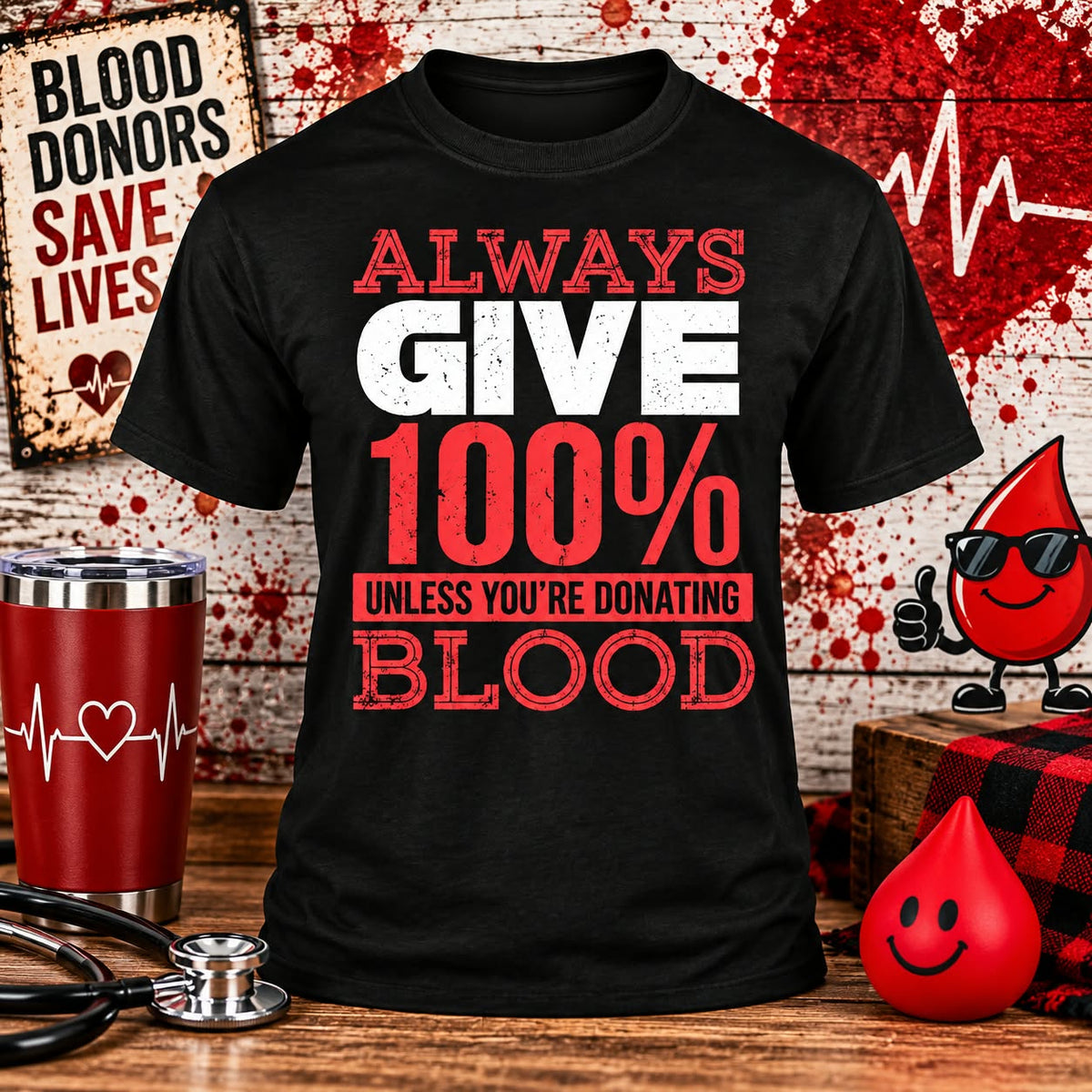 Give 100 Black T-shirt with themed background