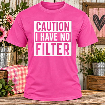 Caution  (Pink) Hot Pink T-shirt with themed background