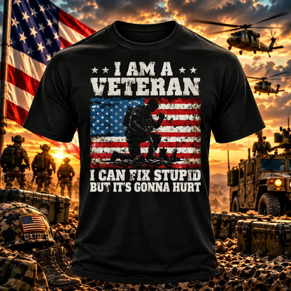 I Can Fix Stupid Black T-shirt with themed background