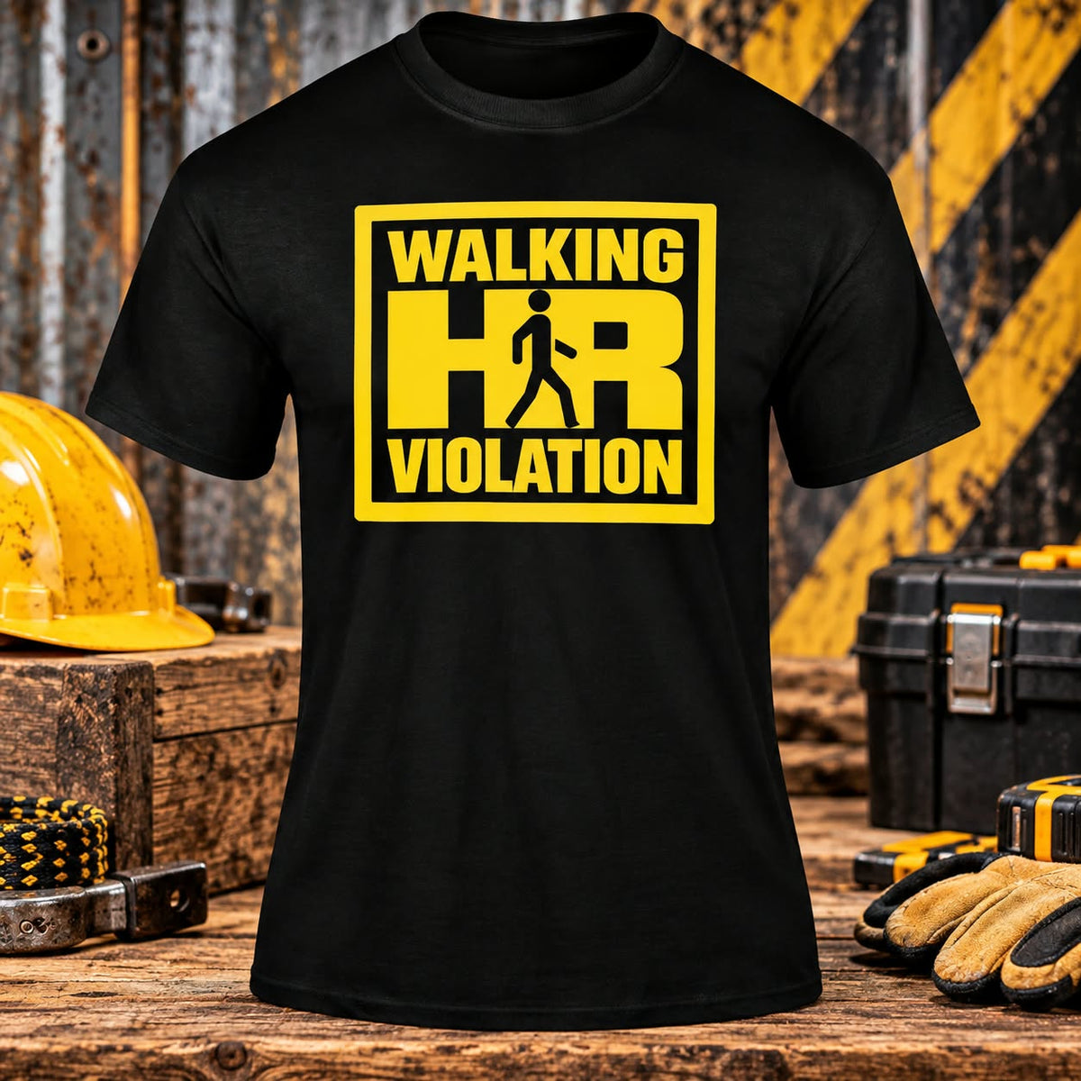 Walking HR Violation Black T-shirt with themed background