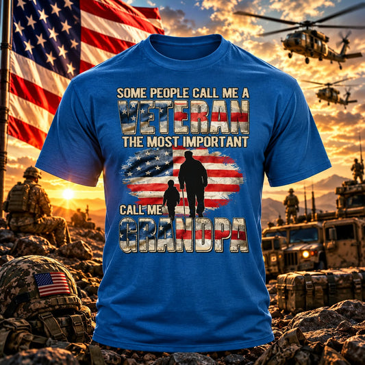Grandpa Veteran Sapphire Blue T-shirt with themed background