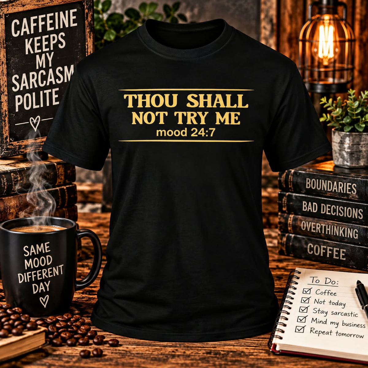 Thou shall not Black T-shirt with themed background