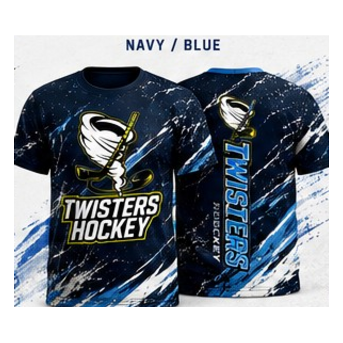 Twisters Navy / Blue performance T-shirt front and back