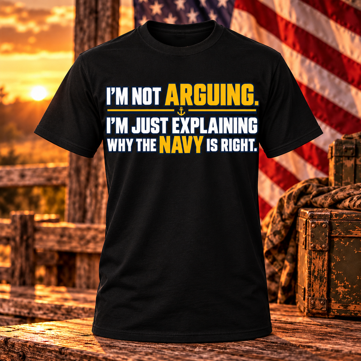 Black U.S. Navy T-shirt reading I'm not arguing, I'm just explaining why the Navy is right