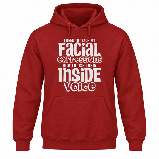 Inside Voices — Gildan Softstyle Hoodie in Red — digital mockup