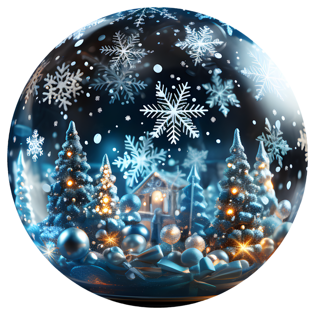 Blue Winter Village Flat Sublimation Ornament – Design 02 artwork