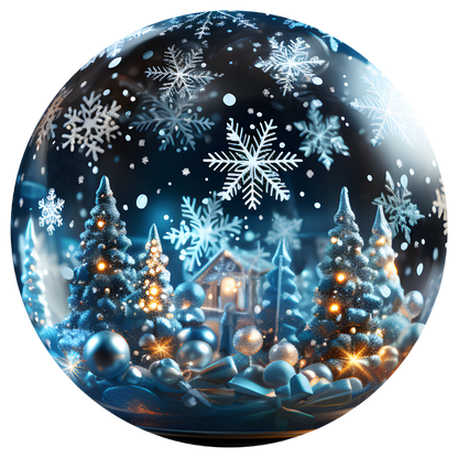 Blue Winter Village Flat Sublimation Ornament – Design 02 artwork