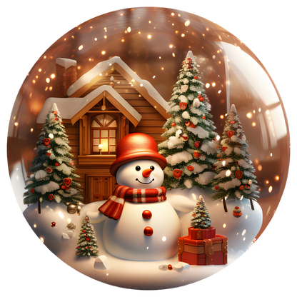 Snowman Cabin Flat Sublimation Ornament – Design 12 artwork
