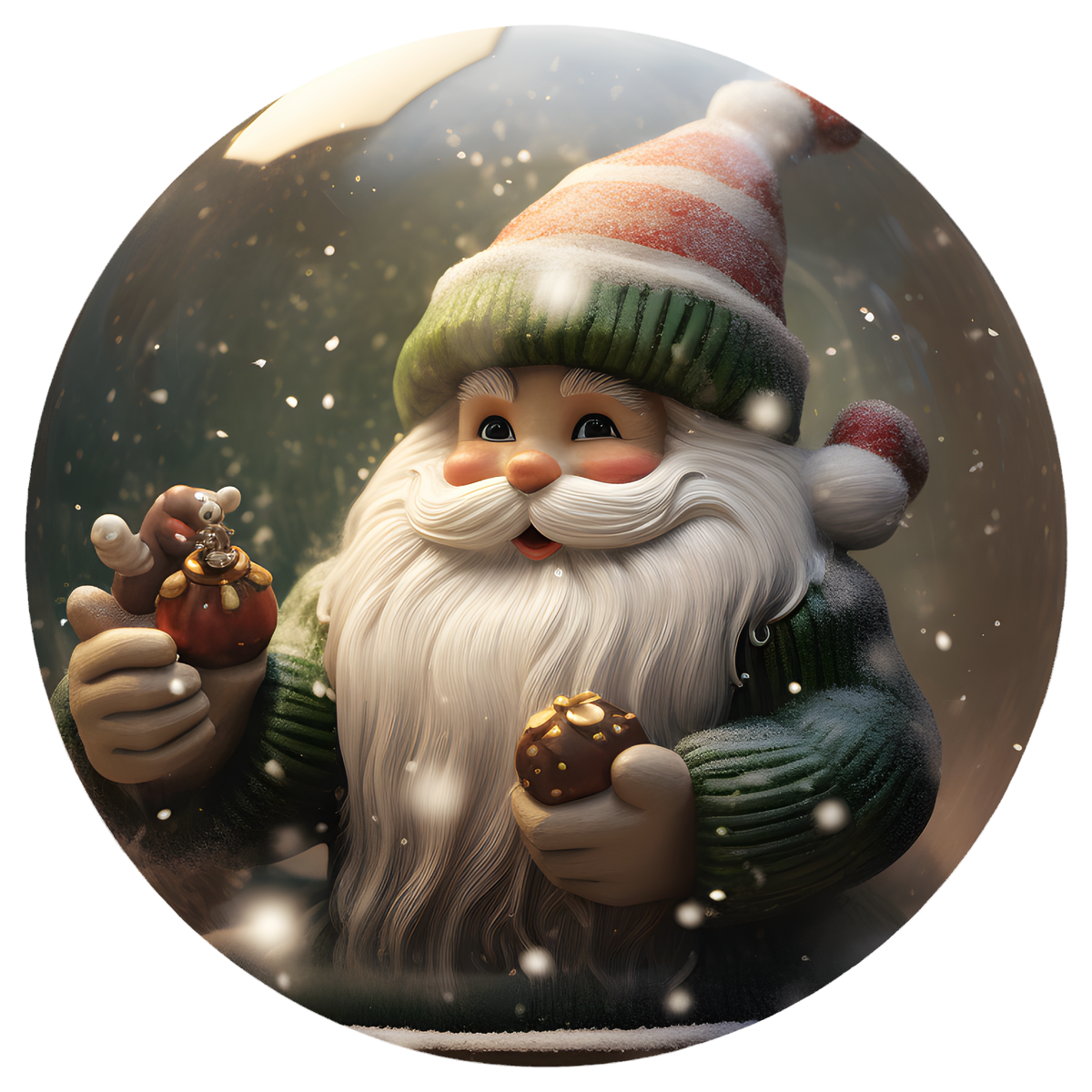 Green Winter Gnome Flat Sublimation Ornament – Design 33 artwork