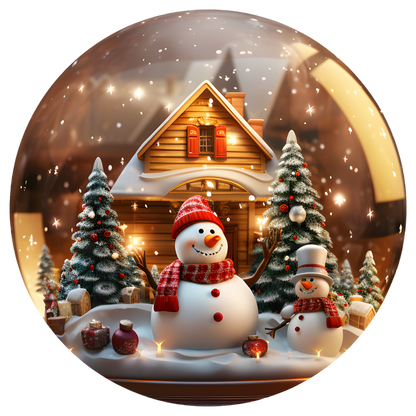 Snowman Cottage Flat Sublimation Ornament – Design 35 artwork