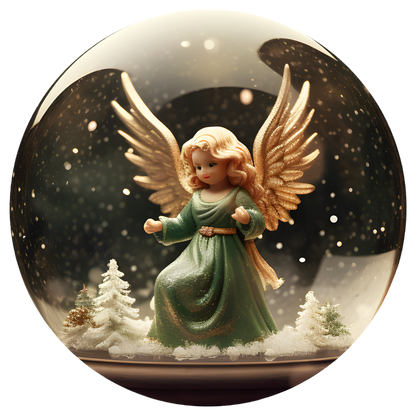 Green Winter Angel Flat Sublimation Ornament – Design 43 artwork