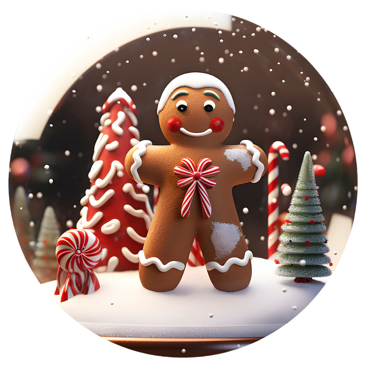 Gingerbread Girl with Candy Canes Flat Sublimation Ornament – Design 55 artwork