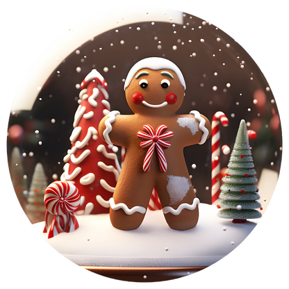 Gingerbread Girl with Candy Canes Flat Sublimation Ornament – Design 55 artwork