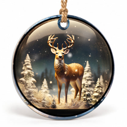 Golden Reindeer Flat Sublimation Ornament – Design 56 shown as a flat round ornament with drilled hole and jute hanging cord