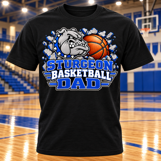 Sturgeon Bulldogs Basketball Dad T-Shirt with basketball gym background