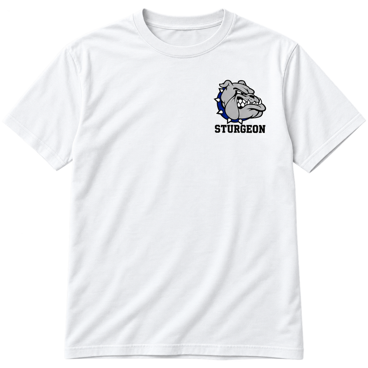 Sturgeon Bulldogs Chest Logo — White Cotton T-Shirt