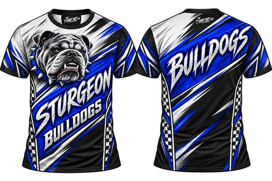 Sturgeon Bulldogs diagonal race all-over-print shirt front and back