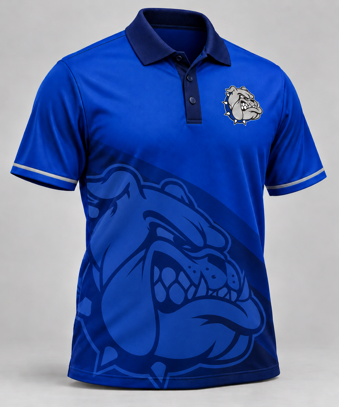 Sturgeon Bulldogs Royal Blue / Navy sublimated polo with left-chest logo and oversized tonal logo