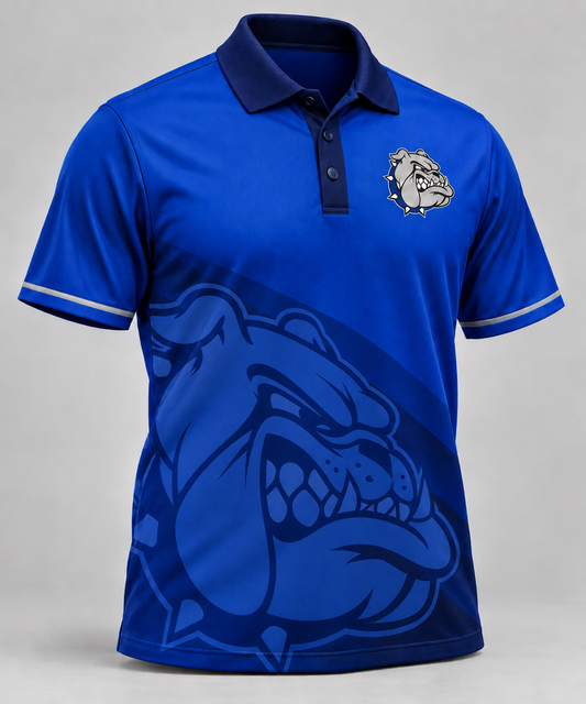 Sturgeon Bulldogs Royal Blue / Navy sublimated polo with left-chest logo and oversized tonal logo