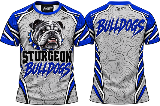 Silver Topography Sturgeon Bulldogs all-over-print shirt front and back