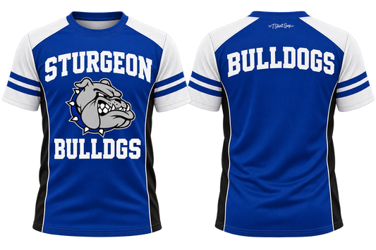 Traditional Sturgeon Bulldogs all-over-print shirt front and back