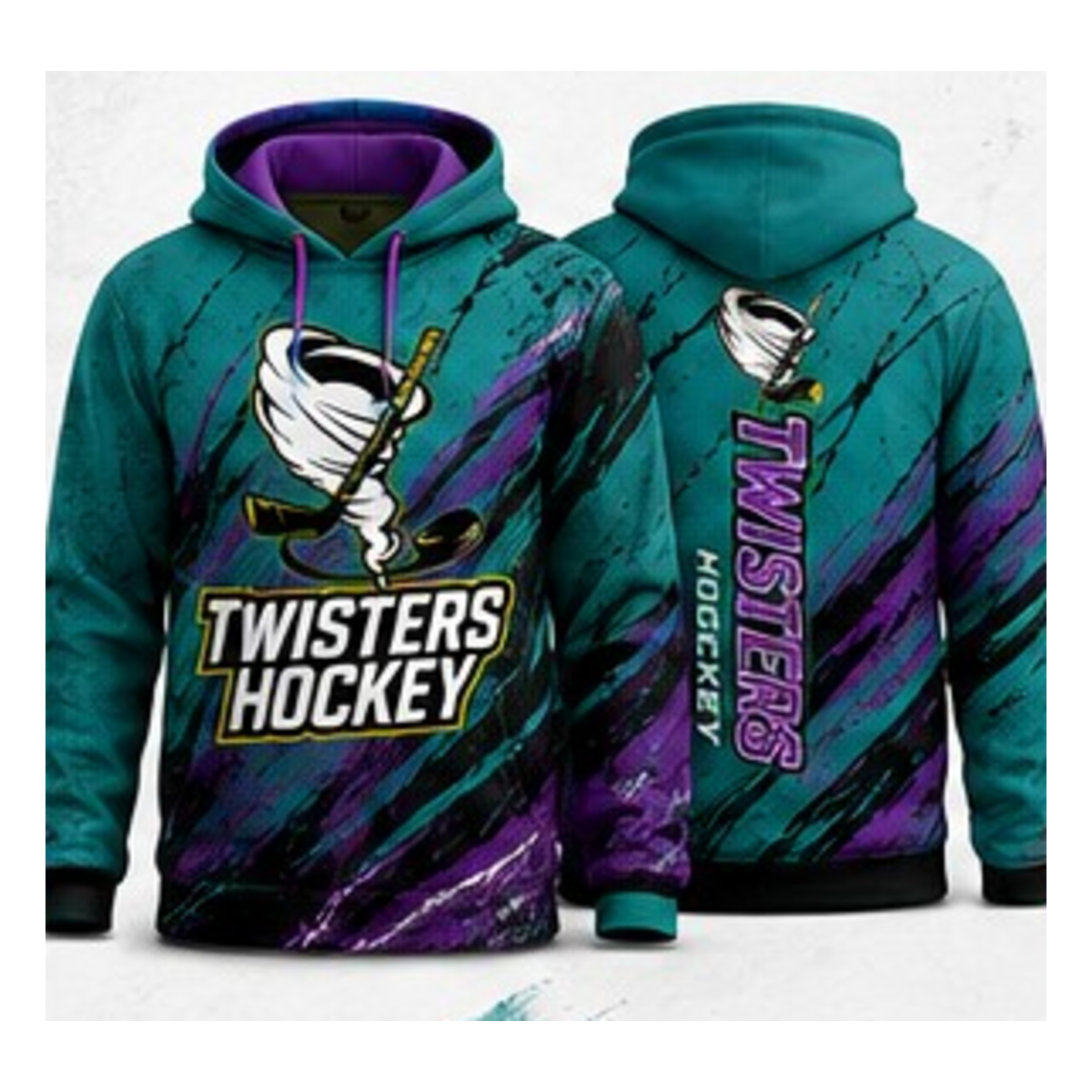 Twisters Teal / Purple sublimated hoodie front and back